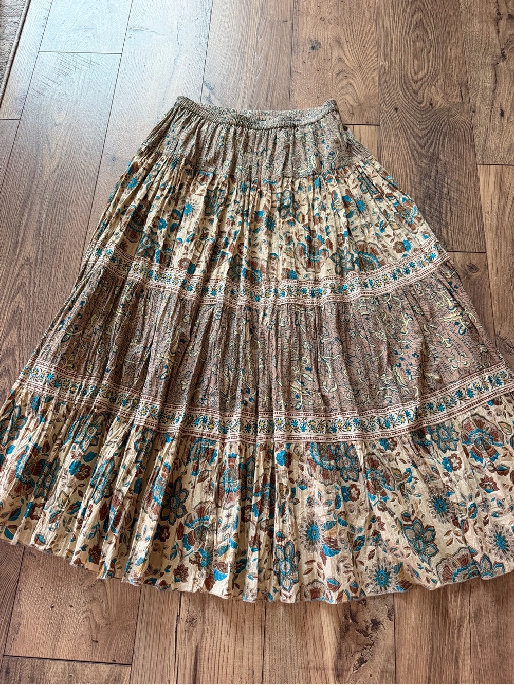 Vintage Phool Women’s Tiered Floral Cotton Skirt - Size Medium - Boho Bohemian
